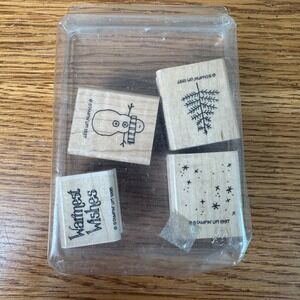 Stampin Up Winter Christmas Rubber Stamps Snowman Pine‎ Tree Set of 4 1997